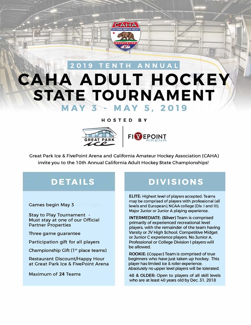 CAHA Adult Hockey State Tournament Events Great Park Ice